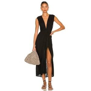 L*Space Black Sleeveless Maxi Dress L Knot Front Textured Beach Swim Coverup